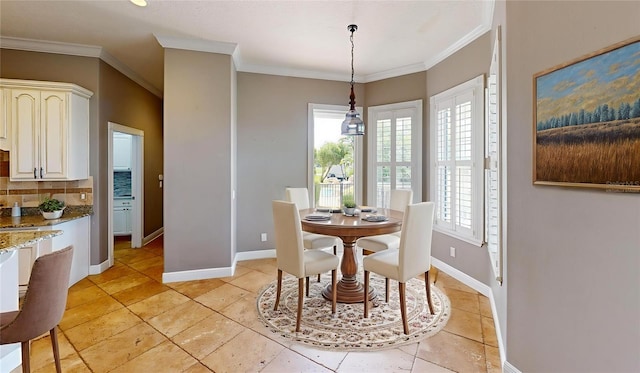 10809 Arrowtree Blvd, Clermont, FL 34715 - dining space with baseboards, crown molding, and light tile patterned floors