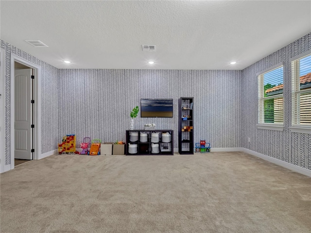 8047 Chilton Dr, Orlando, FL 32836 - game room featuring wallpapered walls, carpet flooring, baseboards, recessed lighting, and a textured ceiling