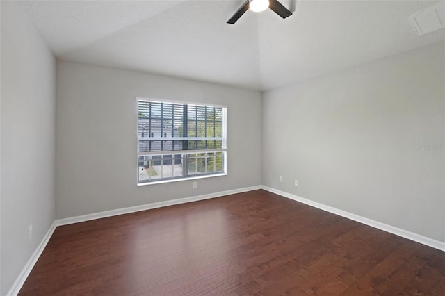 10124 Westpark Preserve Blvd, Tampa, FL 33625 - unfurnished room featuring dark wood finished floors, ceiling fan, baseboards, and lofted ceiling