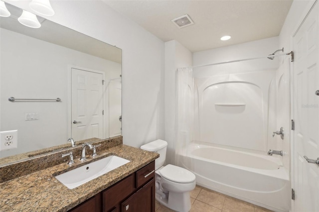 10124 Westpark Preserve Blvd, Tampa, FL 33625 - bathroom featuring vanity, toilet, tile patterned floors, shower / bathtub combination, and recessed lighting