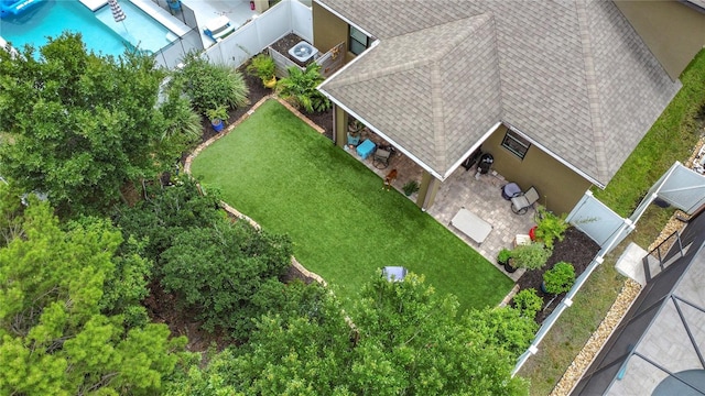 view from above of property with a pool