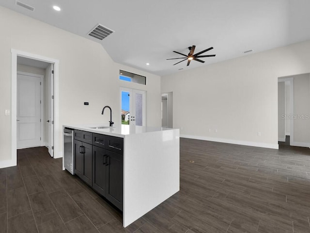 9257 King Hill St, Port Charlotte, FL 33981 - kitchen with open floor plan, light countertops, ceiling fan, dark wood-style floors, and recessed lighting