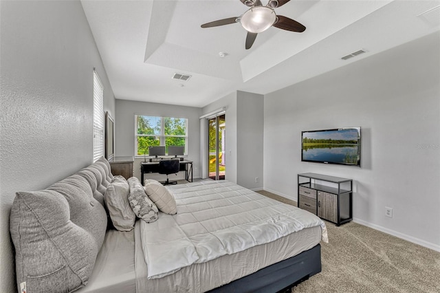 2681 Cabernet Cir, Ocoee, FL 34761 - carpeted bedroom with baseboards, an office area, ceiling fan, and access to exterior