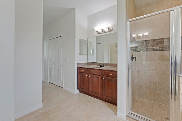 2681 Cabernet Cir, Ocoee, FL 34761 - full bathroom featuring a stall shower, vanity, and tile patterned flooring