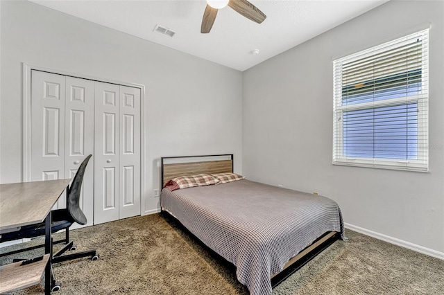 2681 Cabernet Cir, Ocoee, FL 34761 - bedroom featuring carpet, a closet, baseboards, and a ceiling fan