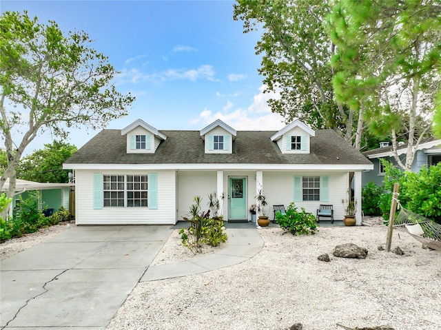 135 Florida Blvd, Crystal Beach, FL 34681 - new england style home with covered porch, roof with shingles, and driveway
