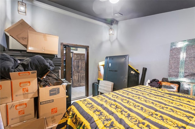 9774 Bohart Ct, Orlando, FL 32836 - tiled bedroom with ornamental molding and ceiling fan