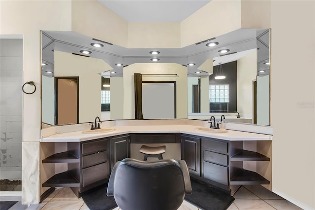 9774 Bohart Ct, Orlando, FL 32836 - bathroom with double vanity, tile patterned flooring, and tiled shower