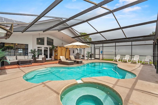9774 Bohart Ct, Orlando, FL 32836 - view of swimming pool featuring a patio area, an outdoor hangout area, french doors, and a pool with connected hot tub
