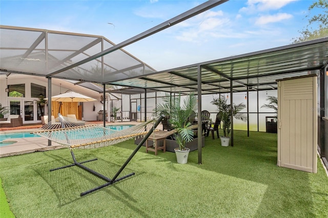 9774 Bohart Ct, Orlando, FL 32836 - outdoor pool with a lanai, a patio, french doors, and a lawn