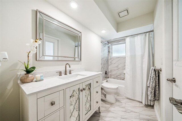 8473 Granada Blvd, Orlando, FL 32836 - full bath featuring vanity, marble finish flooring, toilet, shower / bath combination with curtain, and recessed lighting