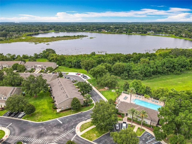 2005 Compass Flower Way, Ocoee, FL 34761 - aerial view of a nearby body of water, a pool area, and a heavily wooded area