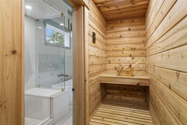 507 S Pine St, New Smyrna Beach, FL 32169 - sauna featuring wood walls and wood ceiling