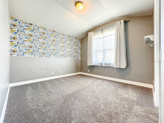 4993 Southlawn Ave, Orlando, FL 32811 - empty room featuring lofted ceiling, baseboards, carpet floors, and a textured ceiling