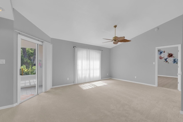 625 Nighthawk Cir, Winter Springs, FL 32708 - unfurnished room featuring vaulted ceiling, a ceiling fan, light colored carpet, and baseboards