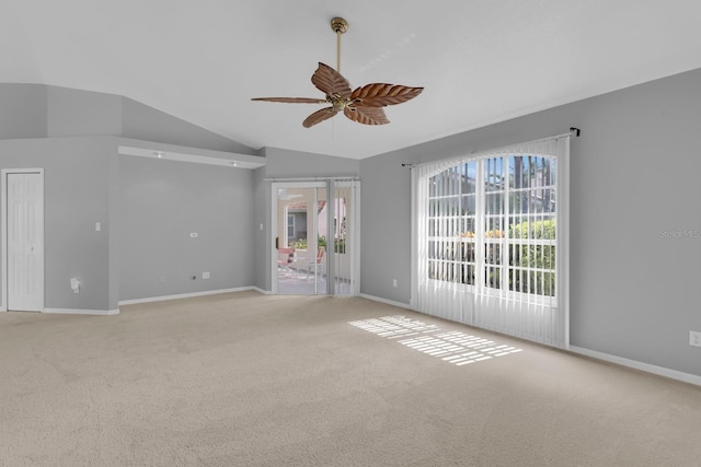 625 Nighthawk Cir, Winter Springs, FL 32708 - unfurnished room with ceiling fan, light colored carpet, baseboards, and lofted ceiling