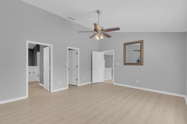 625 Nighthawk Cir, Winter Springs, FL 32708 - unfurnished living room with ceiling fan, light wood-style flooring, baseboards, and high vaulted ceiling