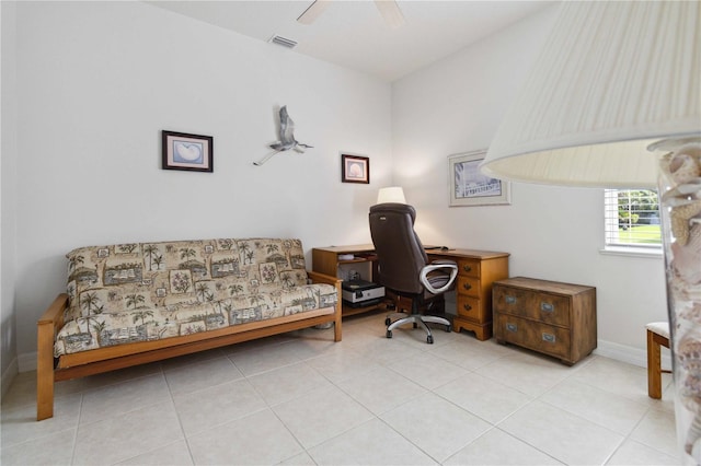 618 Manatee Bay Dr, Cape Canaveral, FL 32920 - tiled office with ceiling fan and baseboards