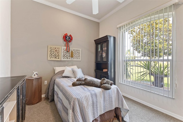 1907 Sir Lancelot Cir, Saint Cloud, FL 34772 - carpeted bedroom featuring baseboards, ornamental molding, and a ceiling fan