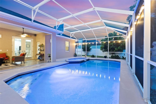 1907 Sir Lancelot Cir, Saint Cloud, FL 34772 - view of swimming pool with a patio, a pool with connected hot tub, ceiling fan, and glass enclosure