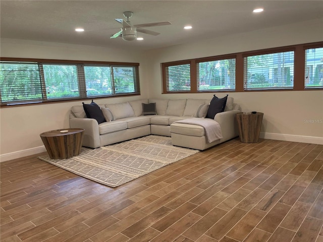 955 Gamewell Ave, Maitland, FL 32751 - living area featuring wood finished floors, baseboards, ceiling fan, and recessed lighting