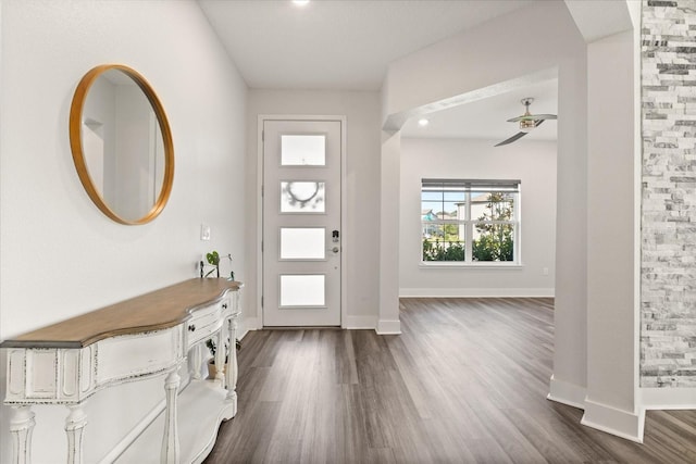 2340 Standing Rock Cir, Oakland, FL 34787 - foyer entrance featuring dark wood-type flooring, baseboards, ceiling fan, and recessed lighting
