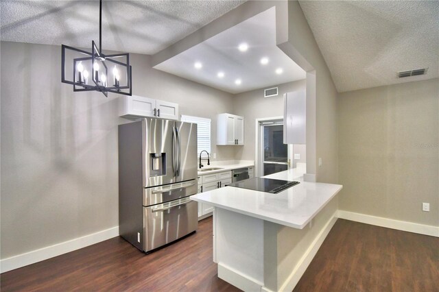 7504 Willow Wisp Dr E, Lakeland, FL 33810 - kitchen featuring stainless steel appliances, baseboards, dark wood-type flooring, a sink, and a textured ceiling