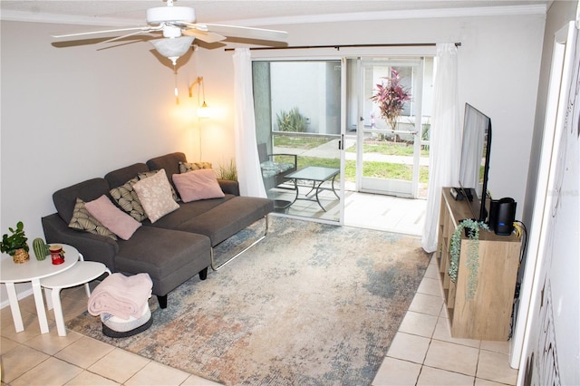 4364 White Pine Ave Unit 3, Orlando, FL 32811 - living area featuring ceiling fan, light tile patterned floors, and ornamental molding