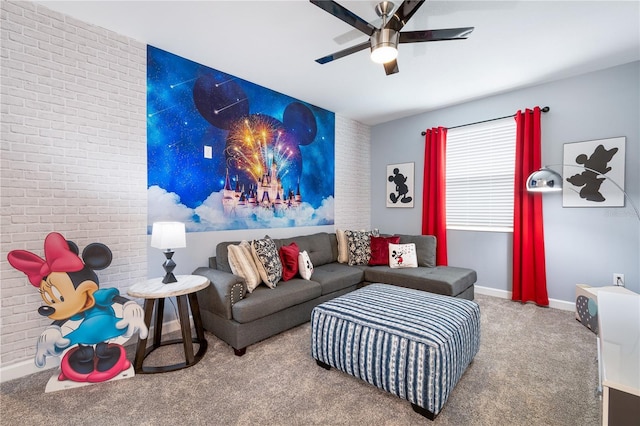 3004 Protagonist St, Kissimmee, FL 34746 - living room with carpet floors, a ceiling fan, baseboards, and an accent wall