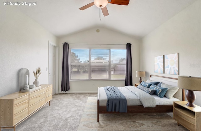 4178 SW 43rd Cir, Ocala, FL 34474 - carpeted bedroom with vaulted ceiling, a ceiling fan, and baseboards