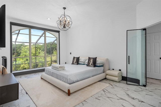 8131 Vineland Oaks Blvd, Orlando, FL 32835 - bedroom featuring light marble finish floors, a chandelier, and recessed lighting