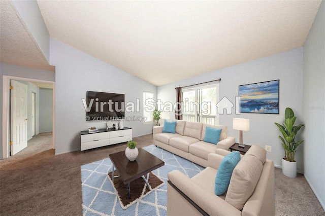 3748 Idlebrook Cir Unit 202, Casselberry, FL 32707 - carpeted living area with vaulted ceiling and baseboards