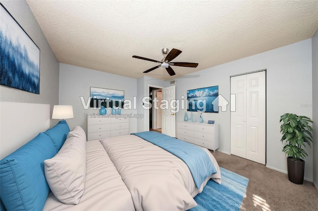 3748 Idlebrook Cir Unit 202, Casselberry, FL 32707 - bedroom featuring carpet, a closet, a ceiling fan, a textured ceiling, and baseboards