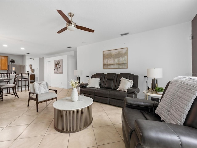 204 Cotswold Cir, Davenport, FL 33837 - living room with light tile patterned floors, a ceiling fan, and recessed lighting