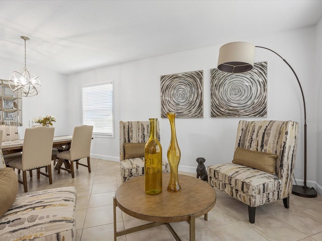 204 Cotswold Cir, Davenport, FL 33837 - sitting room featuring light tile patterned floors, a chandelier, and baseboards
