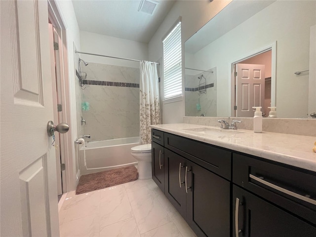16611 Toccoa Row, Winter Garden, FL 34787 - bathroom with vanity, shower / tub combo with curtain, and marble look tile flooring