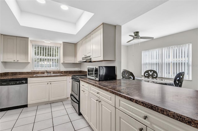 9900 Sweepstakes Ln Unit 1, Orlando, FL 32837 - kitchen featuring stainless steel appliances, a sink, healthy amount of natural light, a tray ceiling, and recessed lighting