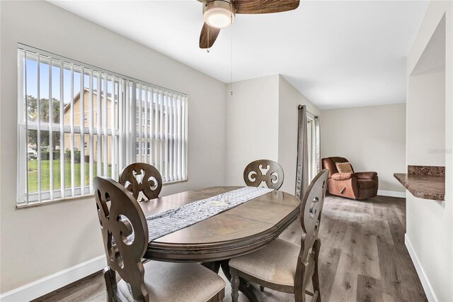 9900 Sweepstakes Ln Unit 1, Orlando, FL 32837 - dining area with baseboards, wood finished floors, and a ceiling fan