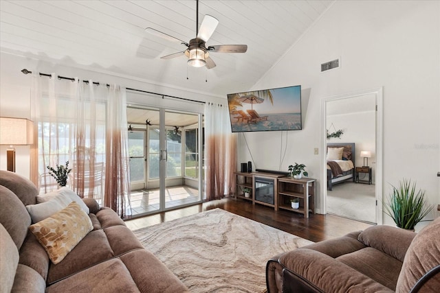 1126 Villa Ln Unit 91, Apopka, FL 32712 - living room featuring wood-type flooring, ceiling fan, and vaulted ceiling