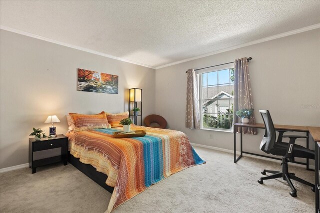 1126 Villa Ln Unit 91, Apopka, FL 32712 - carpeted bedroom with crown molding, a textured ceiling, and an office area