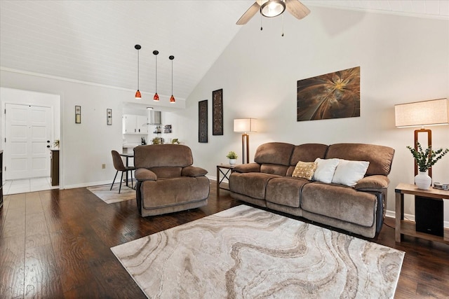 1126 Villa Ln Unit 91, Apopka, FL 32712 - living area featuring ceiling fan, hardwood / wood-style floors, and high vaulted ceiling