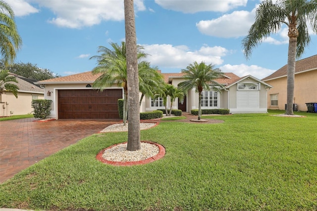 970 Sabal Grove Dr, Rockledge, FL 32955 - view of front facade featuring a garage, decorative driveway, stucco siding, and a front yard