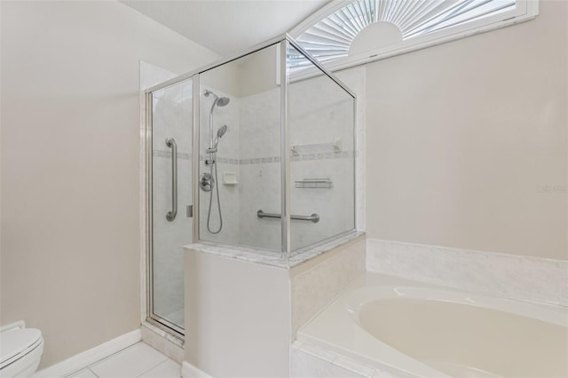 970 Sabal Grove Dr, Rockledge, FL 32955 - full bathroom with a garden tub, a stall shower, toilet, tile patterned flooring, and a baseboard radiator