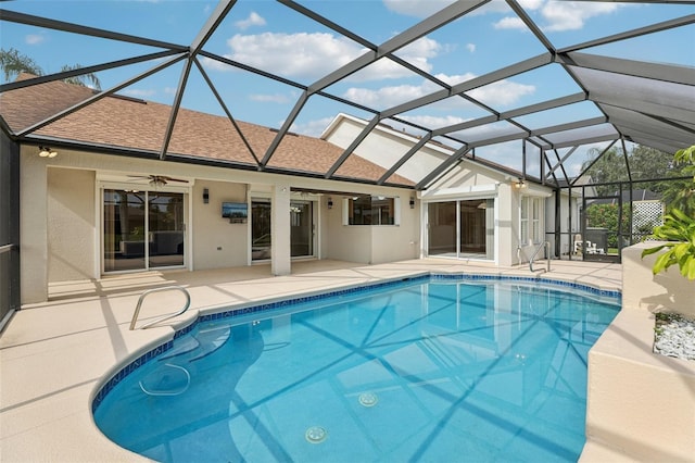 970 Sabal Grove Dr, Rockledge, FL 32955 - swimming pool with a patio, ceiling fan, and a lanai