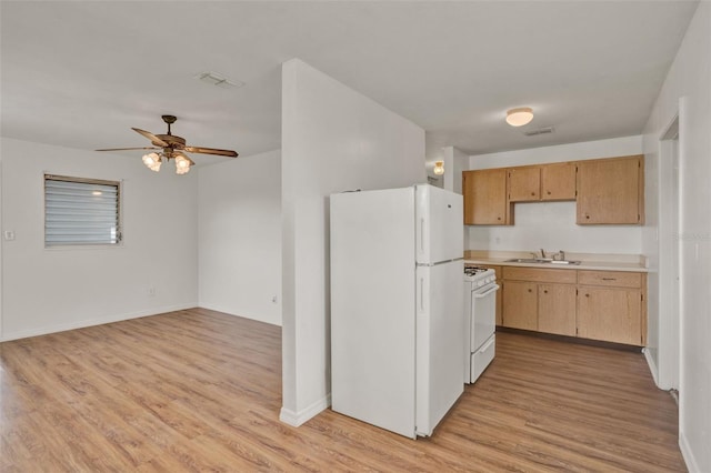 1170 E Bay St, Winter Garden, FL 34787 - kitchen featuring white appliances, light countertops, light wood-type flooring, a sink, and ceiling fan