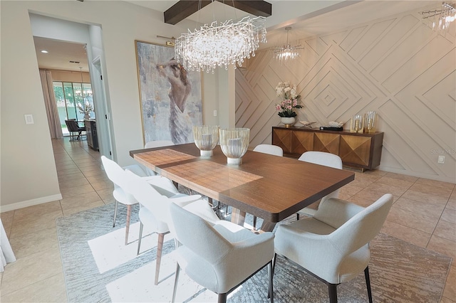9257 Outlook Rock Trl, Windermere, FL 34786 - dining space featuring light tile patterned flooring, a chandelier, a decorative wall, and baseboards