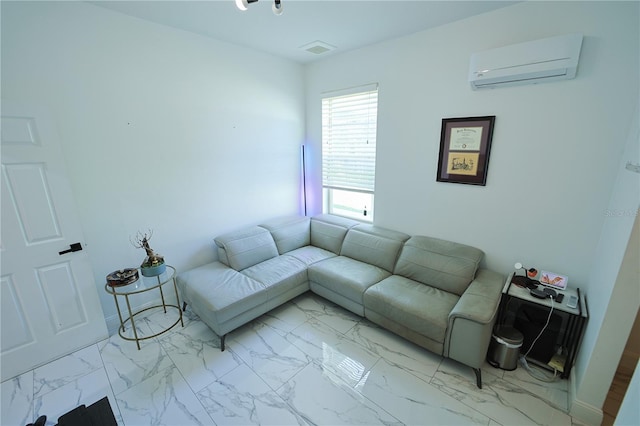 9257 Outlook Rock Trl, Windermere, FL 34786 - living room with a wall unit AC, marble look tile flooring, and baseboards