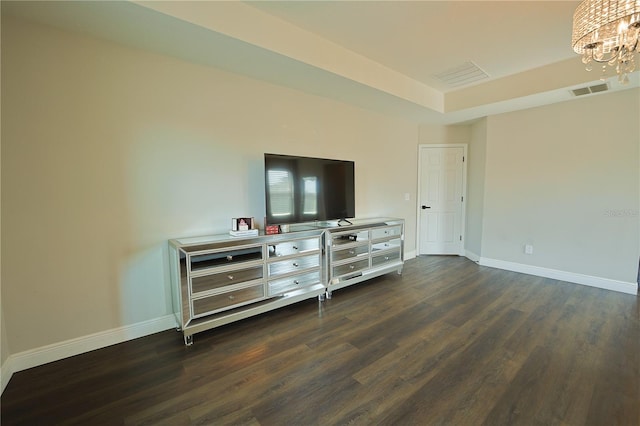 9257 Outlook Rock Trl, Windermere, FL 34786 - living area featuring baseboards, dark wood-style floors, and a chandelier