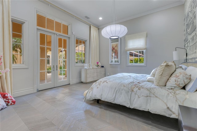 11103 Bridge House Rd, Windermere, FL 34786 - bedroom featuring french doors, access to outside, crown molding, baseboards, and recessed lighting