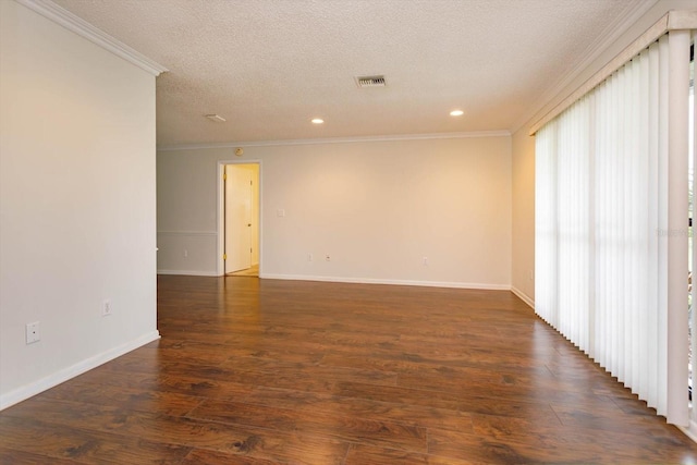 4739 Indian Gap Dr, Orlando, FL 32812 - spare room with ornamental molding, a textured ceiling, baseboards, dark wood-style floors, and recessed lighting